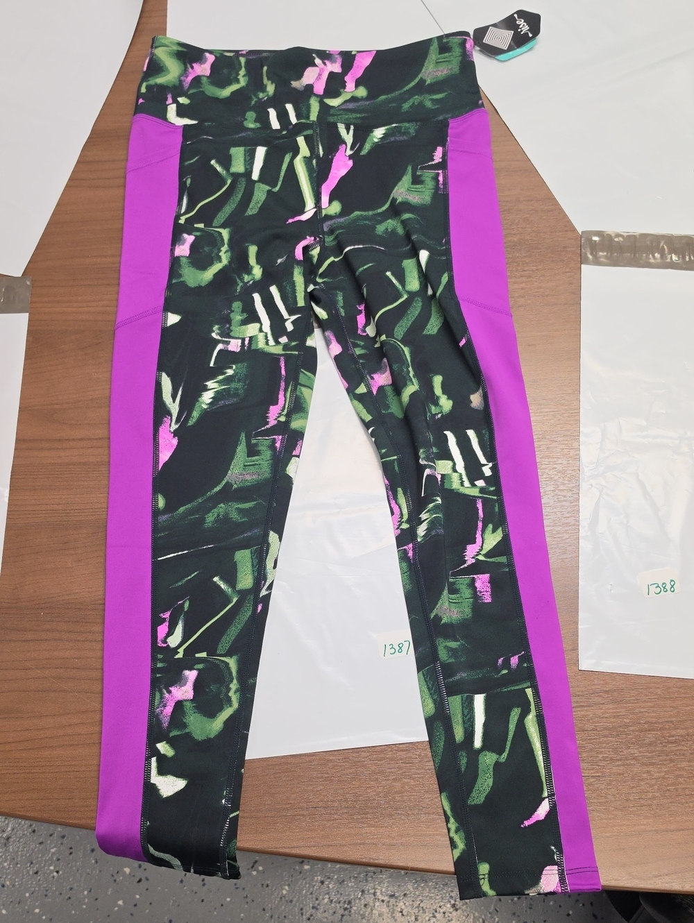LuLaRoe Black, Purple & Green High-Waist Leggings